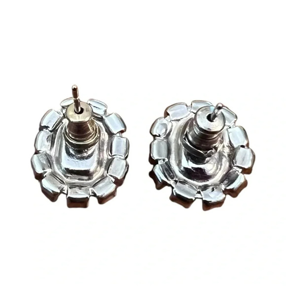 Vintage Emerald Cubic Zirconia Halo Earrings Costume Jewelry - Picture 3 of 5